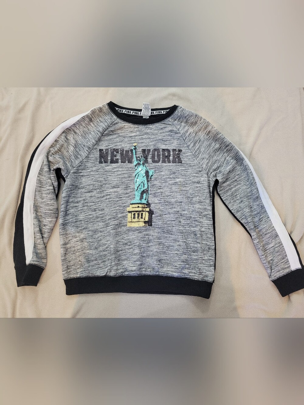 PINK Victoria's Secret Gray Crewneck with Statue of Liberty